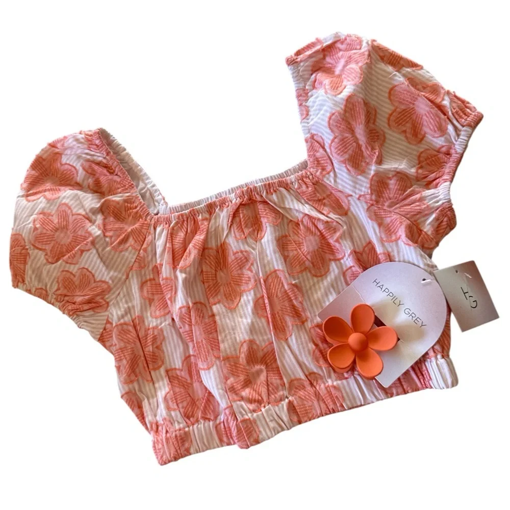 HAPPILY GREY girls matching set top & skirt w/ matching hair claw SMALL  NWT